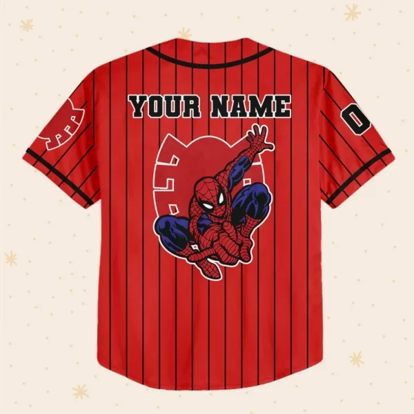 Personalize Spiderman Red Striped Black Color, Custom Kid Youth Adult Disney Jersey Spider Man Jersey, Baseball Jersey, Gift For Disney Fans