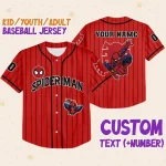 Personalize Spiderman Red Striped Black Color, Custom Kid Youth Adult Disney Jersey Spider Man Jersey, Baseball Jersey, Gift For Disney Fans