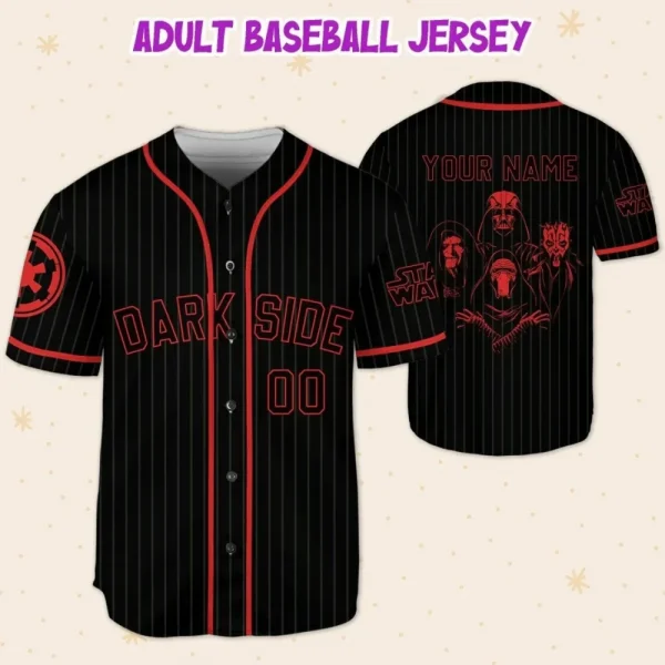 Personalize Disney Star Wars Dark Side Black Red Striped, Custom Name Kid Adult Baseball Jersey Gift For Star Wars Fans Baseball Team Outfit