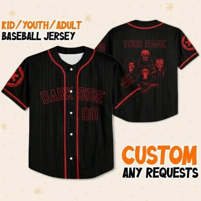 Personalize Disney Star Wars Dark Side Black Red Striped, Custom Name Kid Adult Baseball Jersey Gift For Star Wars Fans Baseball Team Outfit