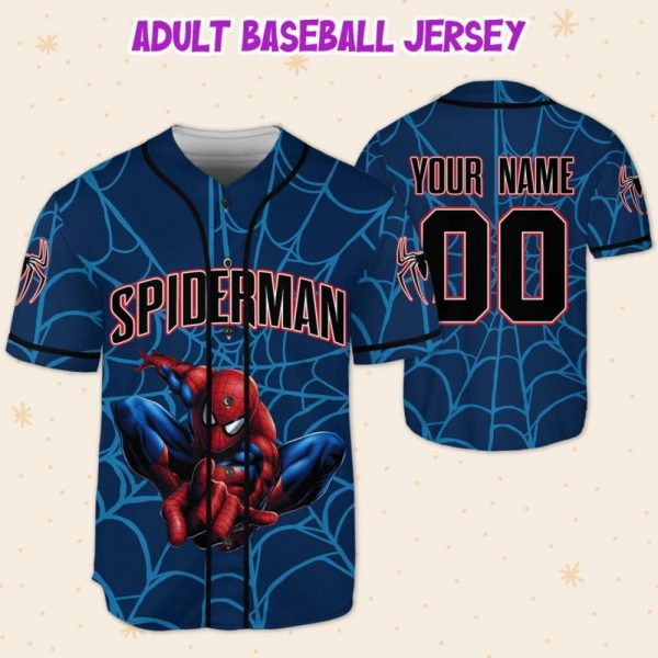 Personalize Disney Spiderman Awesome Blue, Custom Kid Youth Adult Disney Jersey Spider Man Jersey, Baseball Jersey, Gift For Disney Fans