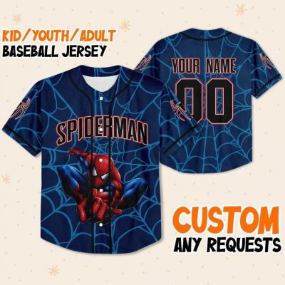 Personalize Disney Spiderman Awesome Blue, Custom Kid Youth Adult Disney Jersey Spider Man Jersey, Baseball Jersey, Gift For Disney Fans