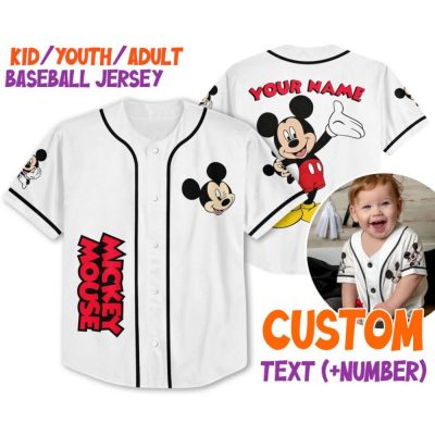 Personalize Vintage Disney Cute Mickey Mouse Custom Kids, Youth, Adult Disney Baseball Jersey Sports Cute Gifts For Fans Disney