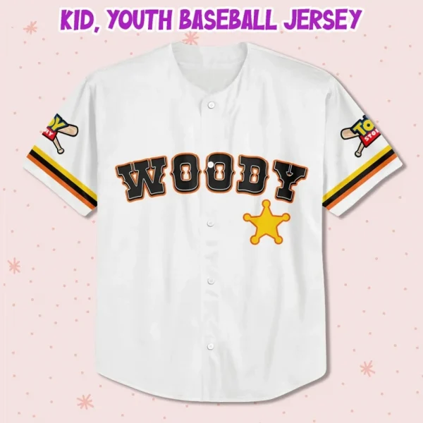 Custom Toy Story Woody White Baseball Jersey, Matching Baseball Team Outfit, Adult Youth Toddler Jersey, Toy Story Jersey, Gift For Fans