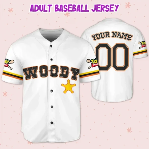 Custom Toy Story Woody White Baseball Jersey, Matching Baseball Team Outfit, Adult Youth Toddler Jersey, Toy Story Jersey, Gift For Fans