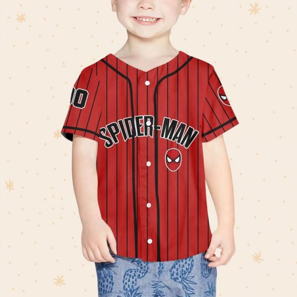 Personalize Spiderman Striped Black Red, Custom Kid Youth Adult Disney Jersey Spider Man Jersey, Baseball Jersey, Gift For Disney Fans
