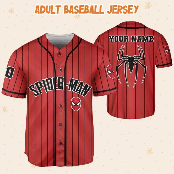 Personalize Spiderman Striped Black Red, Custom Kid Youth Adult Disney Jersey Spider Man Jersey, Baseball Jersey, Gift For Disney Fans