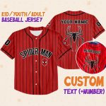Personalize Spiderman Striped Black Red, Custom Kid Youth Adult Disney Jersey Spider Man Jersey, Baseball Jersey, Gift For Disney Fans