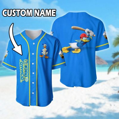 Personalized Duck Player Baseball Jersey, Cartoon Duck Baseball Team Outfit, Magic Kingdom Family Trip Shirt, Birthday Gift For Kid Adult