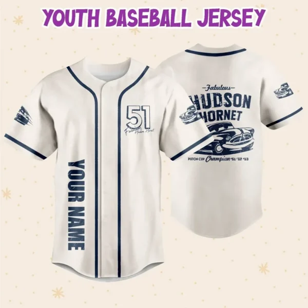 Personalize Cars Hudson Hornet Piston Cup Champion'51'52'53, Custom Kids, Youth, Adult Disney Baseball Jersey Sports Cute Gifts For Fans