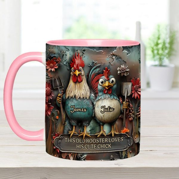 This Old Rooster Loves His Cute Chick - Personalized Chicken Accent Mug