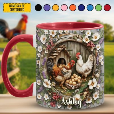 Chicken Farm & Flowers - Personalized Chicken Accent Mug