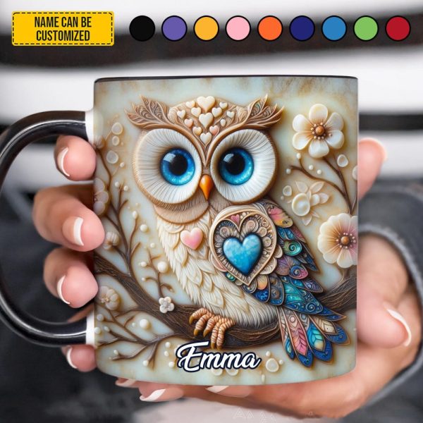 Personalized Owl & Flowers Accent Mug