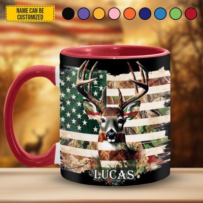 Deer Hunting American Flag - Personalized Hunting Accent Mug