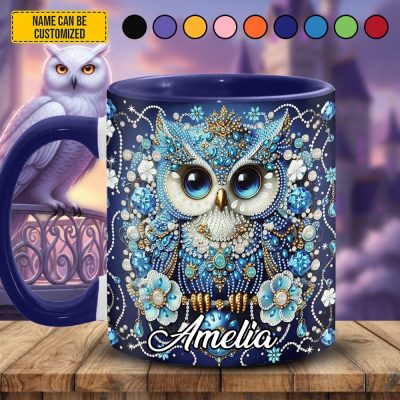Personalized Crystal Blue Owl Accent Mug