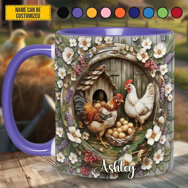 Chicken Farm & Flowers - Personalized Chicken Accent Mug