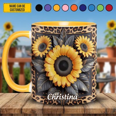 Sunflower Leopard Print - Personalized Accent Mug