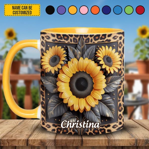 Sunflower Leopard Print - Personalized Accent Mug