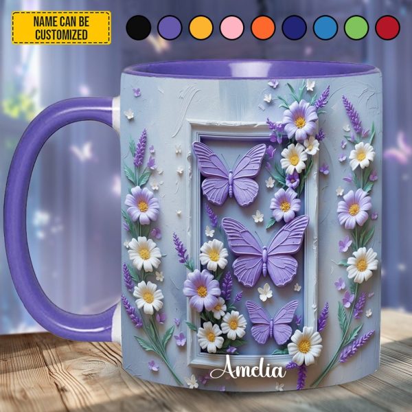 Personalized Butterfly Floral Accent Mug
