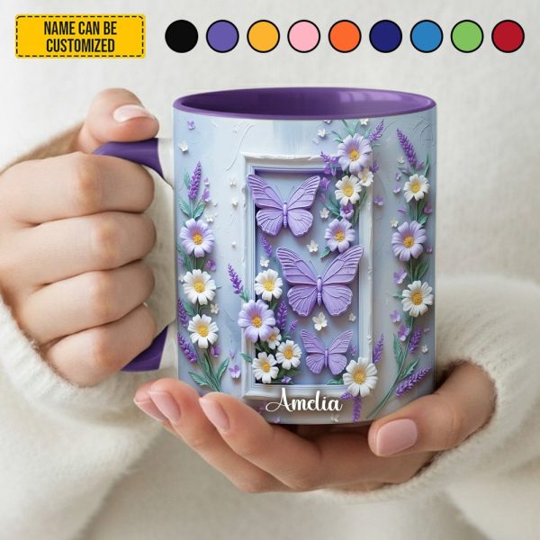 Personalized Butterfly Floral Accent Mug