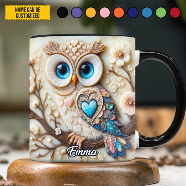 Personalized Owl & Flowers Accent Mug
