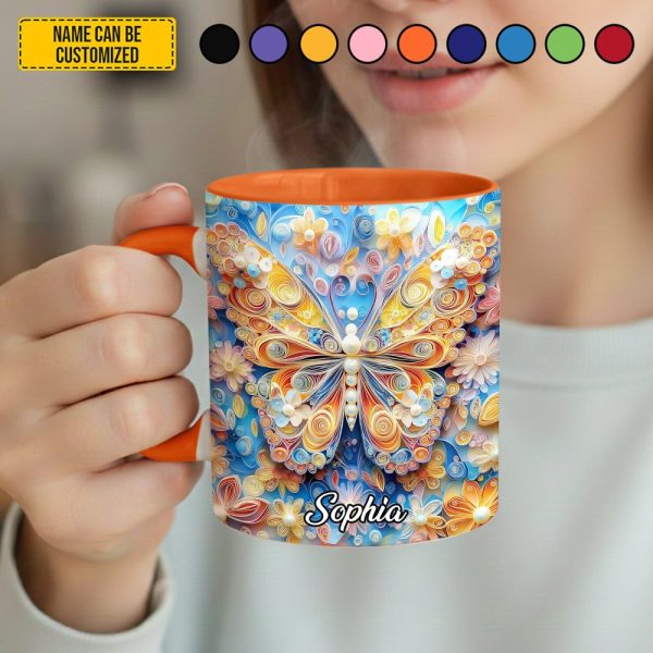 Personalized Butterfly & Flowers Accent Mug
