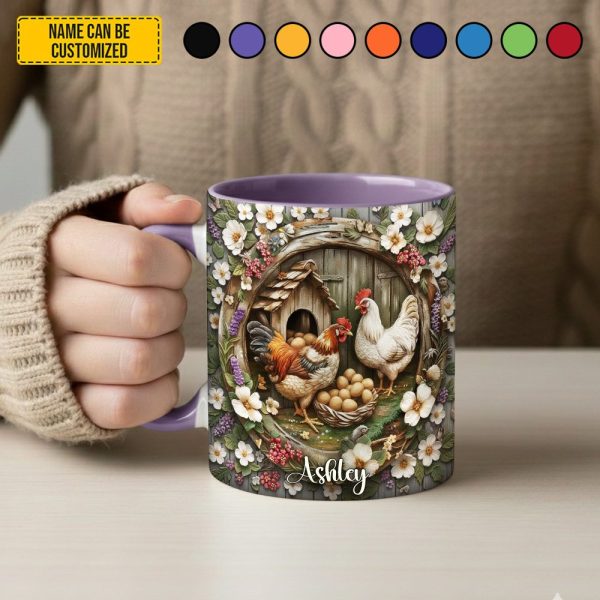 Chicken Farm & Flowers - Personalized Chicken Accent Mug