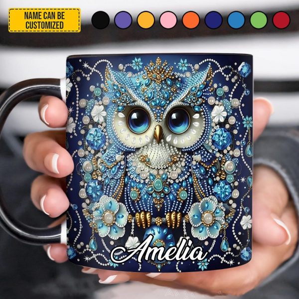 Personalized Crystal Blue Owl Accent Mug