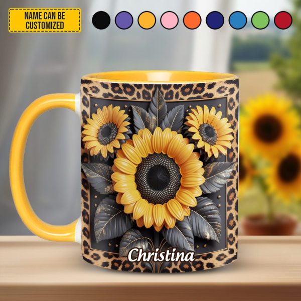 Sunflower Leopard Print - Personalized Accent Mug