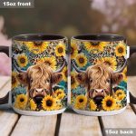 Highland Cow Among Sunflowers - Personalized Accent Mug
