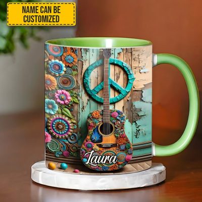 Guitar & Hippie Accent Mug - Personalized Accent Mug