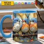 Row Of Bluebirds - Personalized Bird Accent Mug