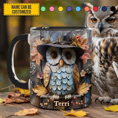 Owl Autumn Accent Mug - Personalized Accent Mug
