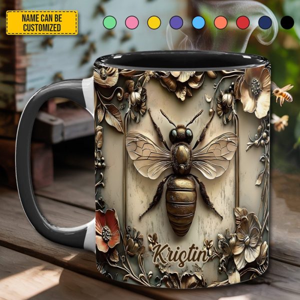 Personalized Vinatge Bee Accent Mug