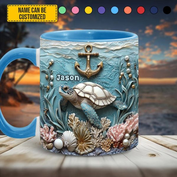 Personalized Beautiful Sea Turtle Accent Mug