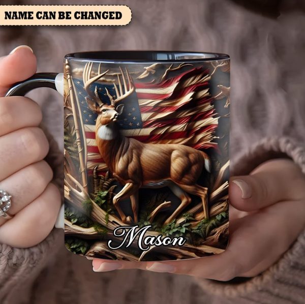 Personalized Deer & American Flag Accent Mug