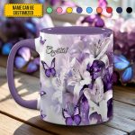 Purple Butterfly Flowers - Personalized Accent Mug
