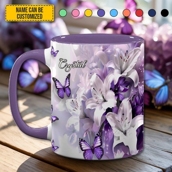 Purple Butterfly Flowers - Personalized Accent Mug