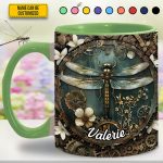 Vintage Dragonfly Floral - Personalized Dragonfly Accent Mug
