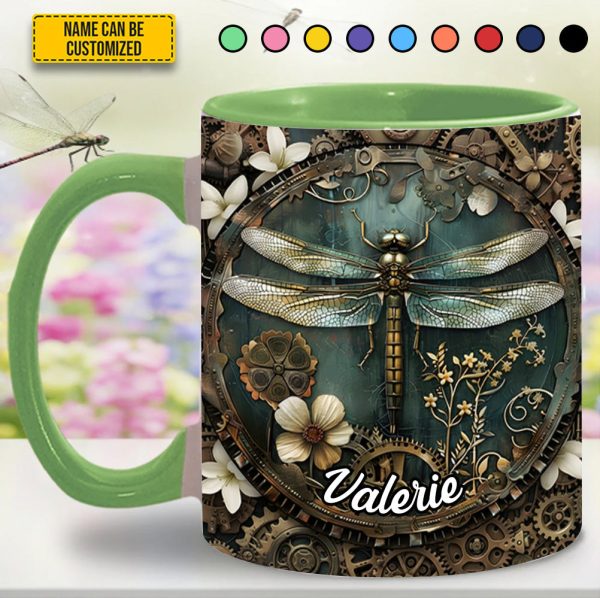 Vintage Dragonfly Floral - Personalized Dragonfly Accent Mug