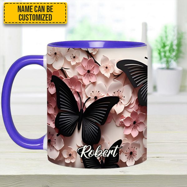 Butterfly And Flowers - Personalized Butterfly Accent Mug