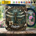 Vintage Dragonfly Floral - Personalized Dragonfly Accent Mug