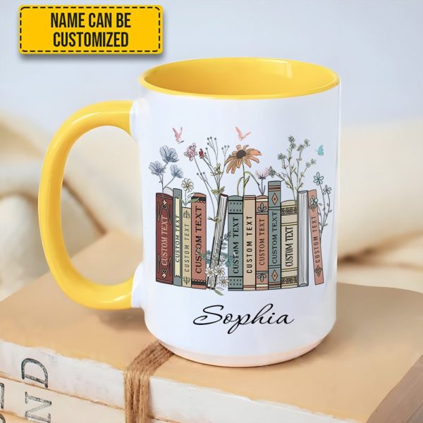 Floral Bookshelf - Personalized Book Lover Accent Mug