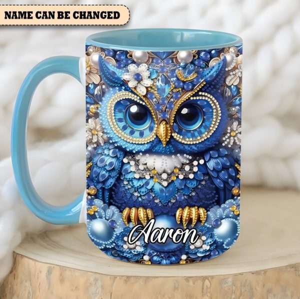 Owl Partial Diamond - Personalized Owl Accent Mug