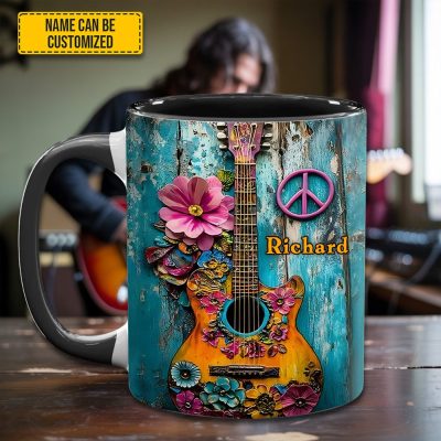 Guitar Flower Hippie - Personalized Guitar Accent Mug
