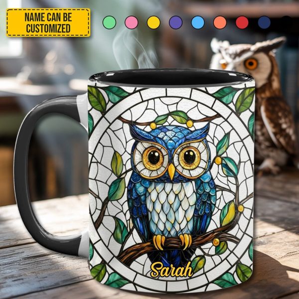 Personalized Stained Glass Owl Accent Mug