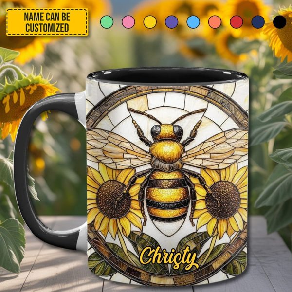 Personalized Stained Glass Bee Accent Mug