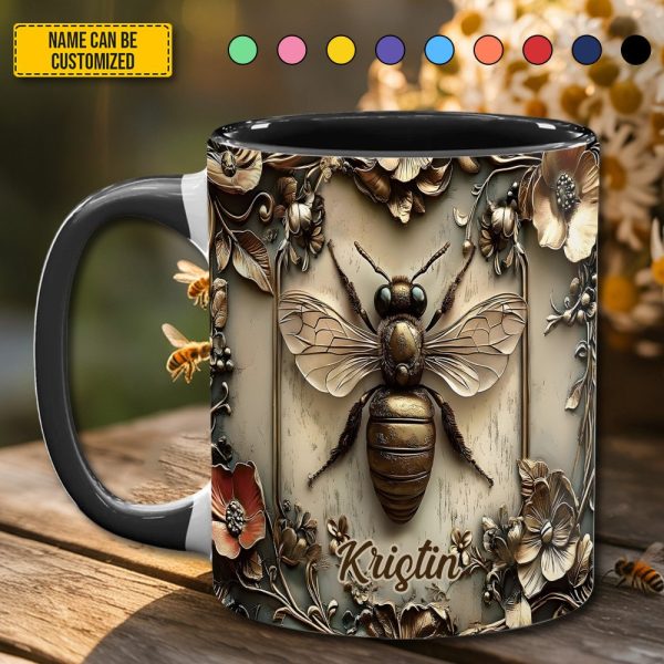 Personalized Vinatge Bee Accent Mug
