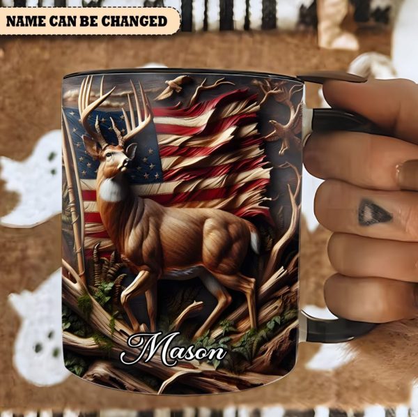 Personalized Deer & American Flag Accent Mug