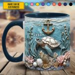 Personalized Beautiful Sea Turtle Accent Mug